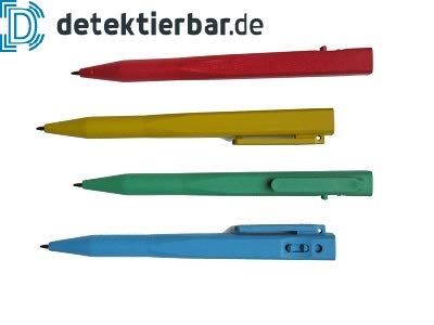 Detektierbarer Kugelschreiber mit Clip/Mine einziehbar/Gehäusefarben: blau, gelb, rot, grün (grün) von detektierbar.de