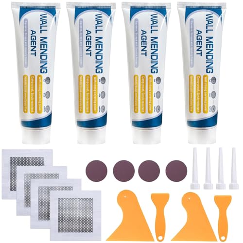 Deuvuo 4 Stück Spachtelmasse Weiß Innen, Löcher Wand Füllen Weiß Mit 2" Trockenbau Flicken, Schleifpapier, Spachtel für die schnelle Reparatur von Rissen, Graffiti und Löchern - Wall Repair Kit von deuvuo