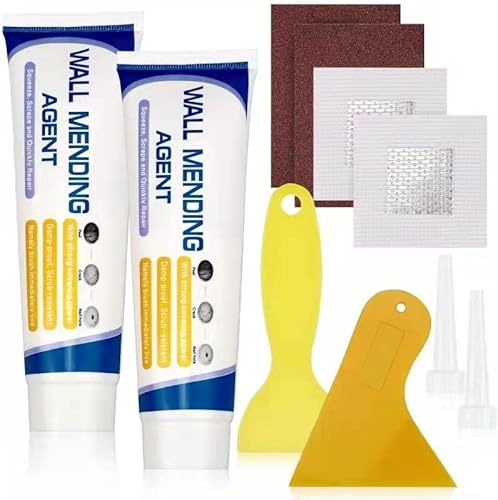 Deuvuo Spachtelmasse Weiß Innen, Wand Reparatur Reparaturspachtel Set Für Löcher Wand Füllen, Bohrlöcher Verschließen & Wandfarbe Ausbessern Weiß – Fertigspachtel mit Spachtel, Schleifpapier & Flicken von deuvuo