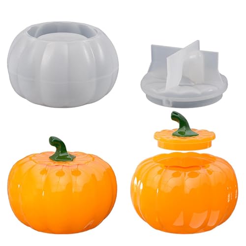 dewdat Kürbis-Silikon-Glasformen - Halloween-Behälterform mit Deckel | Kürbis-DIY-Gießform, Halloween-Epoxidharz-Gießformen für Kuchendekoration, Schmuck dewdat Kürbis-Silikon-Glasformen - Halloween-Behälterform mit Deckel | Kürbis-DIY-Gießform, Halloween-Epoxidharz-Gießformen für Kuchendekoration, Schmuck von dewdat