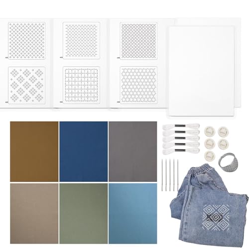 dewdat Sashiko-Set, Japanischer Sashiko-Stoff, Denim-Stoff, Wasserlösliches Stickerei-Übungs-Fingerhut-Nähset, Sashiko-Faden Und Nadeln Sowie Stoffmaterial-Set Für Beignners Handquilten Und Sticken dewdat Sashiko-Set, Japanischer Sashiko-Stoff, Denim-Stoff, Wasserlösliches Stickerei-Übungs-Fingerhut-Nähset, Sashiko-Faden Und Nadeln Sowie Stoffmaterial-Set Für Beignners Handquilten Und Sticken von dewdat