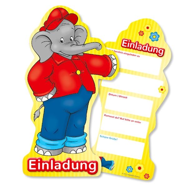 Benjamin Blümchen, 6 Einladungen mit Textfeldern für Partytermin Benjamin Blümchen, 6 Einladungen mit Textfeldern für Partytermin von dh-konzept