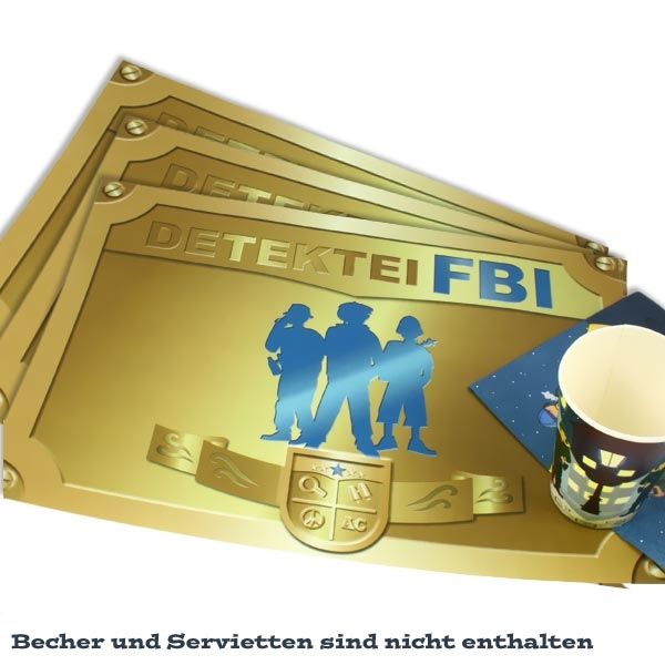 Detektiv Platzdeckchen im 6er Pack mit Aufdruck "Detektei FBI", Papier von dh-konzept