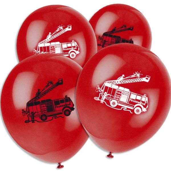 Feuerwehr Luftballons 8 Stk., 35 cm, Latexballons mit Feuerwehrauto von dh-konzept