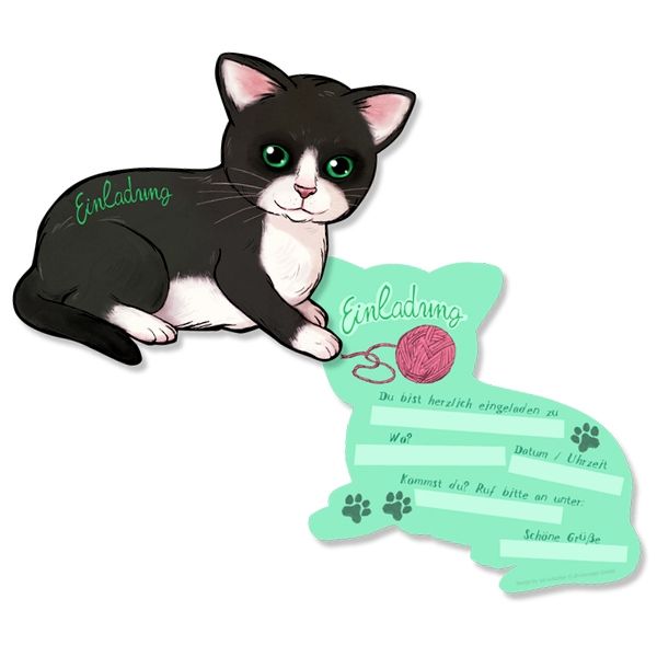 Katzen Einladungskarten, 6er Pck, 15cm x 11,5cm Katzen Einladungskarten, 6er Pck, 15cm x 11,5cm von dh-konzept