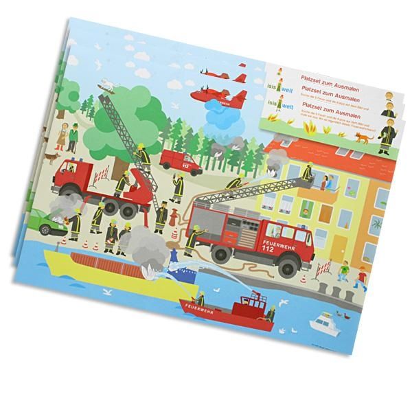 Platz-Set Feuerwehr als Spiel, 6 Stück Platzdeckchen zum Suchen, Finden, Ausmalen Platz-Set Feuerwehr als Spiel, 6 Stück Platzdeckchen zum Suchen, Finden, Ausmalen von dh-konzept