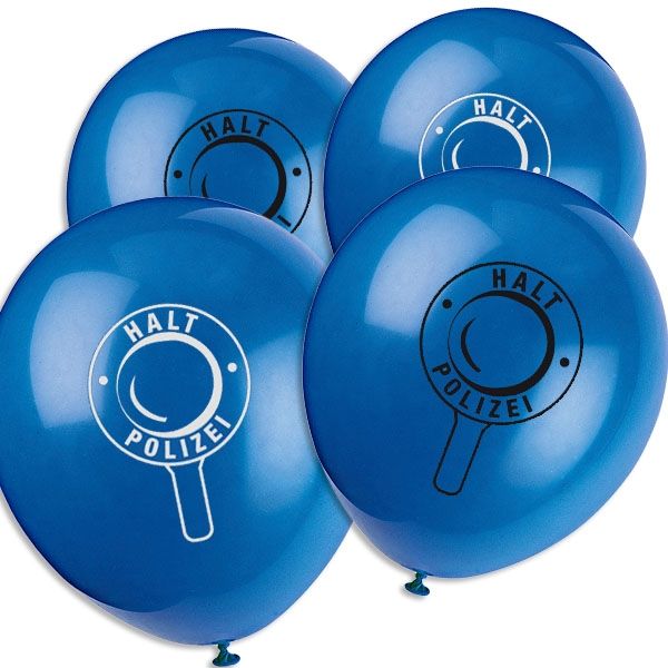 Polizei-Luftballons mit Aufschrift HALT-POLIZEI aus Latex im 8er Pack von dh-konzept