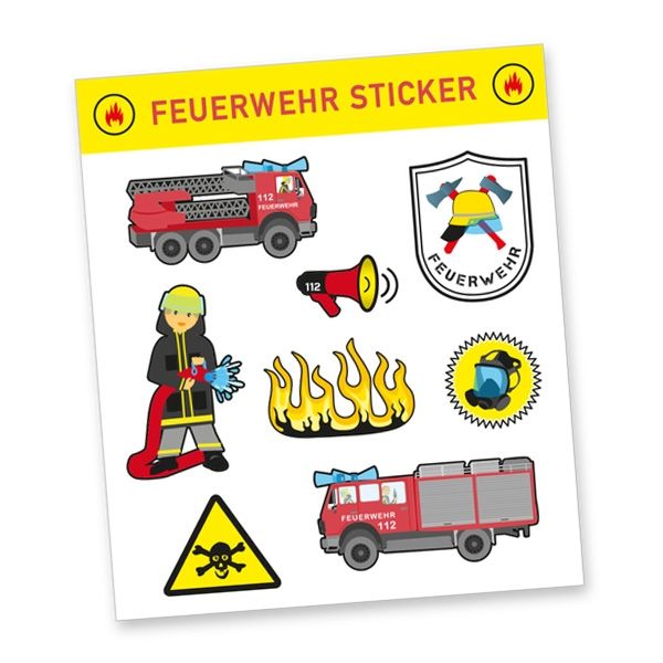 Stickerbogen "Feuerwehr" mit 8 Stickern, Gastgeschenke zum Kindergeburtstag von dh-konzept