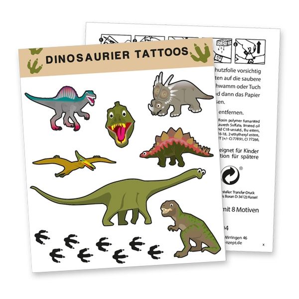 Tattoobogen "Dinosaurier" mit 8 Tattoos von dh-konzept