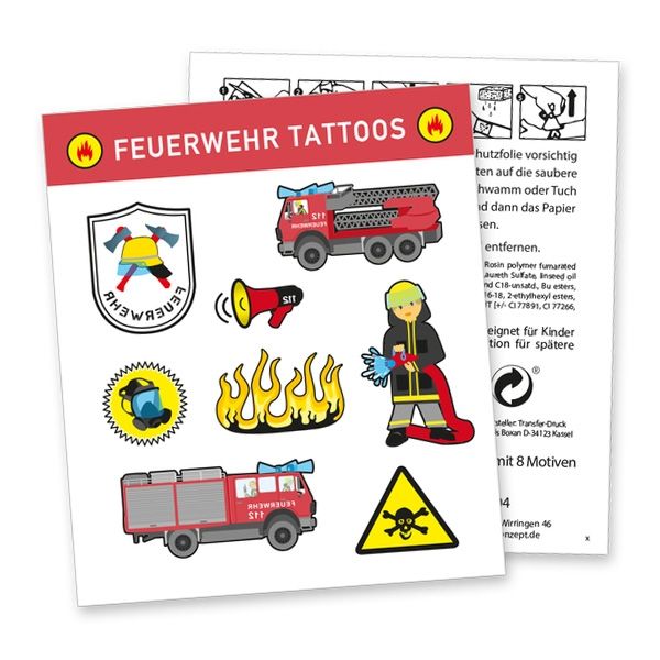 Tattoobogen "Feuerwehr" mit 8 Tattoos von dh-konzept