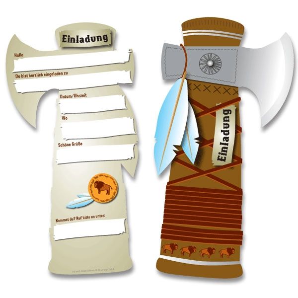 Tomahawk Einladungskarten für Indianer-Mottoparty im 6er Pack Tomahawk Einladungskarten für Indianer-Mottoparty im 6er Pack von dh-konzept