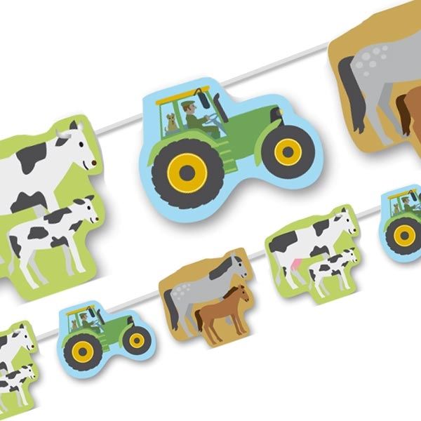 Wimpelkette Bauernhof, mit Kühen, Pferden, Traktoren, 3,5m, Papier