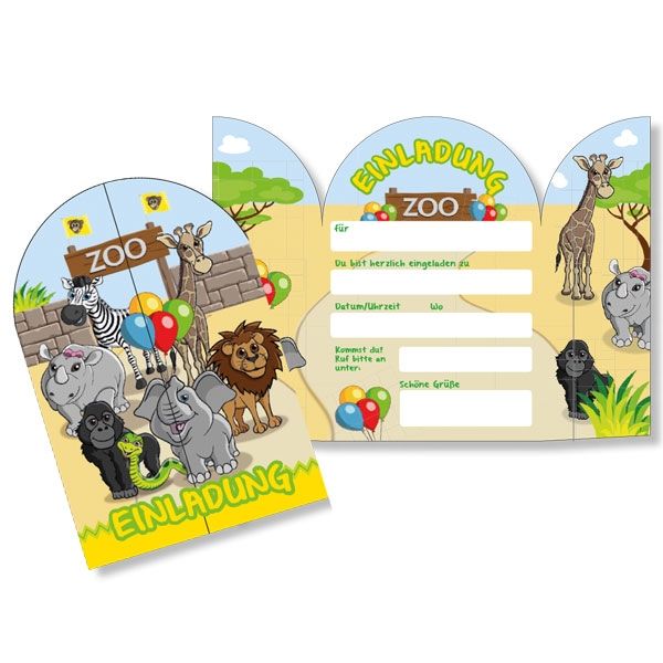 Zoo Einladungskarten, 8er Pck, 13,5cm x 20cm von dh-konzept