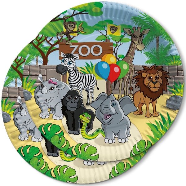 Zoo Pappteller, 8 Stk, Ø 23cm, Party Deko von dh-konzept