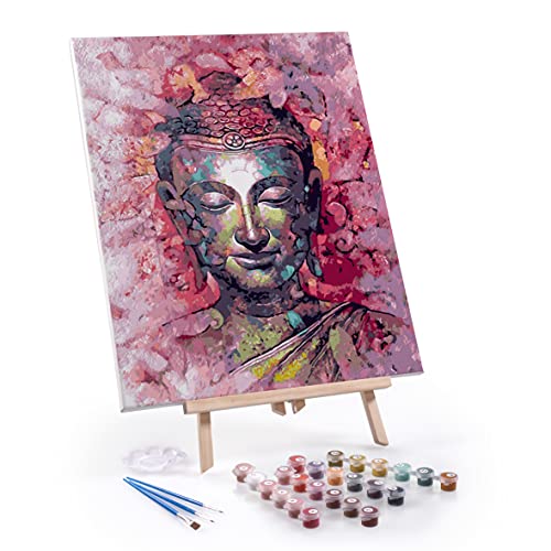 digitCUBE Malen nach Zahlen Set 40x50cm mit Rahmen und Staffelei (Buddha mit Staffelei, 40x50cm) von digitCUBE