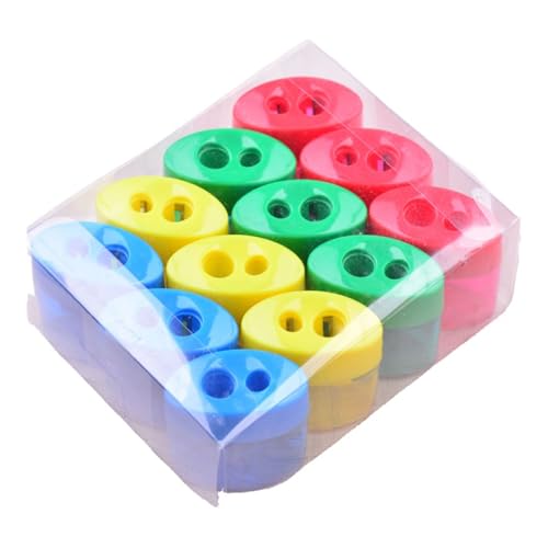 dijiusidy 12 Stück Anspitzer mit Behälter, Doppelloch-Bleistiftspitzer für dicke und dünne Stifte, 4 Farben Manueller Bleistiftspitzer für Kinder, Pencil Sharpener für Back-to-School und Büro von dijiusidy