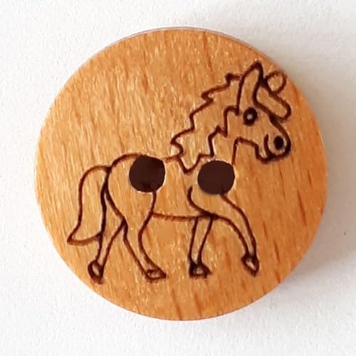 Dillholz-Knöpfe mit Pferdemotiv, Braun, Vorteilspackung, 12 Stück von dill and mint