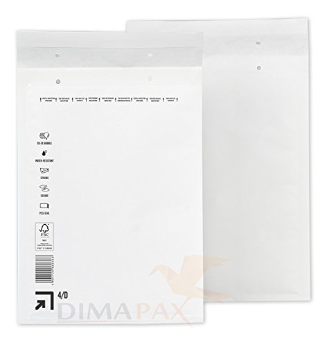 100 x Luftpolsterversandtaschen Weiss - Gr. D / 4 [ 200 x 275 mm ] Luftpolstertaschen Versandtaschen Umschläge dimapax von dimapax