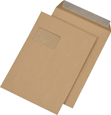 250 Versandtaschen, haftklebend, DIN C4, 229 x 324 mm, 90 g, mit Fenster braun dimapax von dimapax