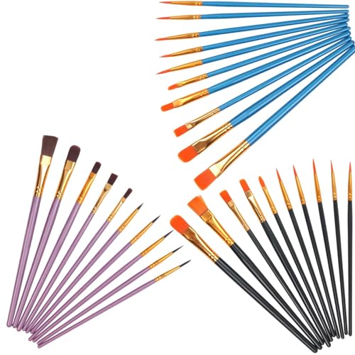 Dinghaole 30 Stück Pinsel-Set für Öl- & Aquarellmalerei, Brush Set aus Nylon für Anfänger und Profis，Nylon Pinsel Set für Aquarell & Ölgemälde von dinghaole
