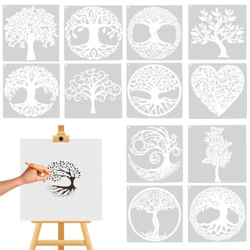 dinghaole 12 Stück Baum des Lebens Schablone, Lebensbaum Schablonen, Wiederverwendbare DIY Malerei Vorlage Stencil Kit, Geeignet für Wanddekorationen, Möbel, Holzschilder und Kleidung dinghaole 12 Stück Baum des Lebens Schablone, Lebensbaum Schablonen, Wiederverwendbare DIY Malerei Vorlage Stencil Kit, Geeignet für Wanddekorationen, Möbel, Holzschilder und Kleidung von dinghaole