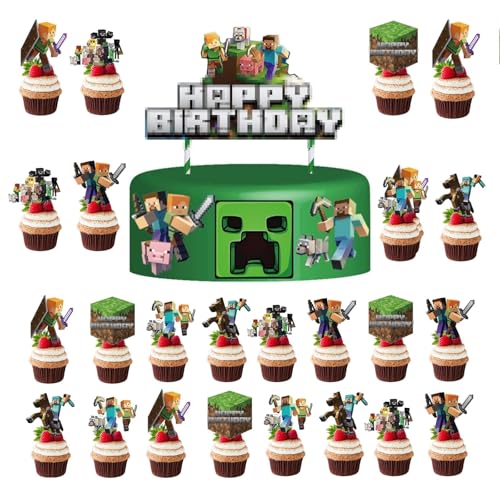 dinghaole 25 Stück Pixel Tortendeko Jungen, Gaming Dekoratio Cupcake Wrapper für Tortendeko, Happy Birthday Topper für Jungen Geburtstag Party Kuchen Dekoration Supplies dinghaole 25 Stück Pixel Tortendeko Jungen, Gaming Dekoratio Cupcake Wrapper für Tortendeko, Happy Birthday Topper für Jungen Geburtstag Party Kuchen Dekoration Supplies von dinghaole