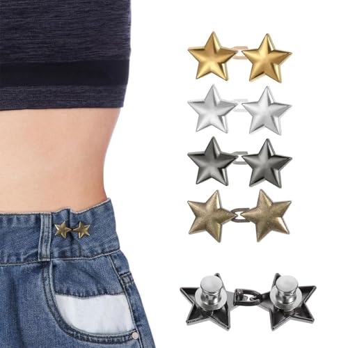 dinghaole 4 Sets Jeansknöpfe Hosen Enger Machen, Sterne Hosenbund Enger Machen Wiederverwendbar Pentagramm Hosen Enger Machen Clip Buttons Star Jeansknöpfe Knöpfe Hosen Enger Machen Für Hosen Clothes von dinghaole