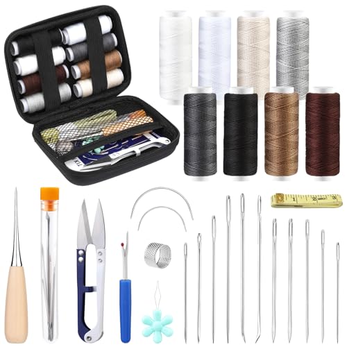 29-teiliges Leder-Nähgarn-Set, Lederpolster-Reparaturset, Lederarbeitsmittel mit Nähnadeln, gebogene Nadeln, Nähahle, Nahttrenner, Nähset für Anfänger, Profis, DIY 29-teiliges Leder-Nähgarn-Set, Lederpolster-Reparaturset, Lederarbeitsmittel mit Nähnadeln, gebogene Nadeln, Nähahle, Nahttrenner, Nähset für Anfänger, Profis, DIY von dipeer