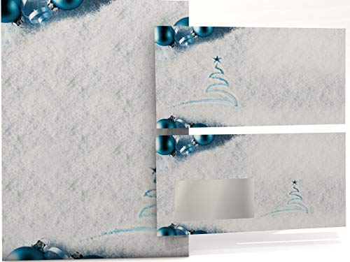Weihnachtsbriefpapier Set | Spuren im Schnee | 20 Blatt Motivpapier A4 | 20 Briefumschläge OHNE FENSTER im DIN LANG-Format | Briefpapier Set von paperandpicture.de