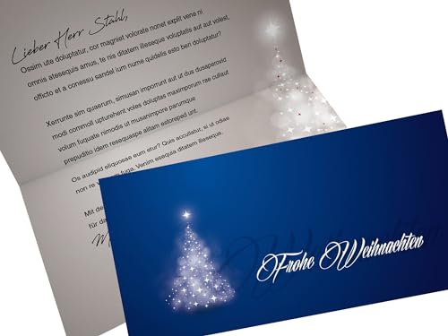 Weihnachtskarten Verträumter Lichterbaum Blau | Klappkarten mit bedruckbarem Einleger | passende Kuverts | für Ink Laser Copy Hand (10 Karten + Kuverts) von dirxbuschinger