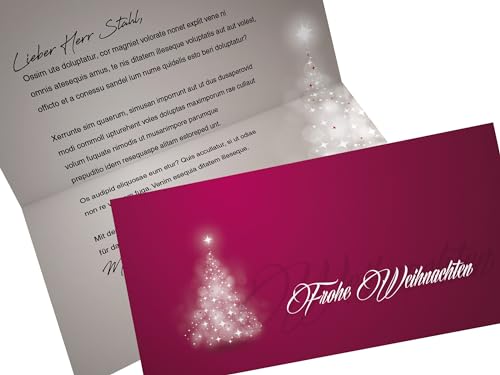 Weihnachtskarten Verträumter Lichterbaum ROT | Klappkarten DIN LANG mit bedruckbarem Einleger | optional passende Kuverts (10 Karten, 10 Einleger +10 Kuverts) von dirxbuschinger