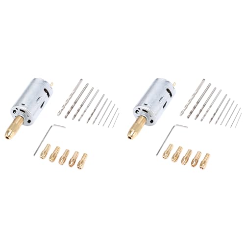 dissot 2 x Mini-Handbohrer, elektrisch, DC 12 V, Motor, 0,5 – 3 mm, HSS, Spiralbohrer, mit 5 Teilen, Bohrfutter, Zangen, geeignet für Lochsägen von dissot