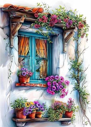 ditlvy Diamond Painting Erwachsene Kinder,5D Fensterblumen Diamond Painting Kits,Full Drill DIY Round Drill Diamant Kunst Malerei Stickerei Set für Heimwanddekoration 90x110cm ditlvy Diamond Painting Erwachsene Kinder,5D Fensterblumen Diamond Painting Kits,Full Drill DIY Round Drill Diamant Kunst Malerei Stickerei Set für Heimwanddekoration 90x110cm von ditlvy