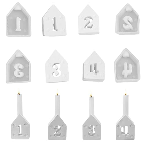 4 x nummerierte Haus-Silikonformen für Epoxidharz, Kerzenhalter, Kerzenhalter, Gipsdekoration, 4 Stück von divuukyi