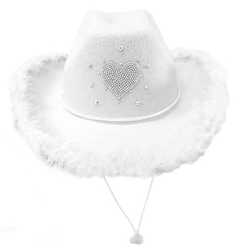 divuukyi Cowboyhüte mit Plüschbesatz und Herzmuster, Karneval, Rolle, Party, Cowgirl-Hut, breite Krempe, Party-Filzhut divuukyi Cowboyhüte mit Plüschbesatz und Herzmuster, Karneval, Rolle, Party, Cowgirl-Hut, breite Krempe, Party-Filzhut von divuukyi