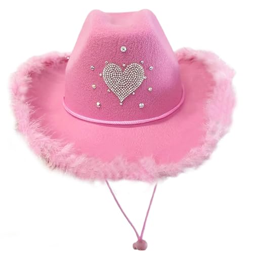 divuukyi Cowboyhüte mit Plüschbesatz und Herzmuster, Karneval, Rolle, Party, Cowgirl-Hut, breite Krempe, Party-Filzhut divuukyi Cowboyhüte mit Plüschbesatz und Herzmuster, Karneval, Rolle, Party, Cowgirl-Hut, breite Krempe, Party-Filzhut von divuukyi