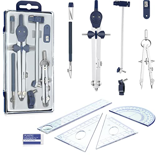 12-teiliges Geometrie-Set, einschließlich Metall-Kompass-Zeichenwerkzeug, Skalenlineal, Dreieckslineal, Winkelmesser und Radiergummi, Geometrie-Präzisions-Werkzeug-Set, Kreiszeichnungswerkzeuge für 12-teiliges Geometrie-Set, einschließlich Metall-Kompass-Zeichenwerkzeug, Skalenlineal, Dreieckslineal, Winkelmesser und Radiergummi, Geometrie-Präzisions-Werkzeug-Set, Kreiszeichnungswerkzeuge für von diyfixlcd