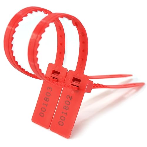 Tamper Seal 100 Stück Kunststoffanhänger mit Sägezahnung, rechteckig, selbstsichernd, manipulationssicher, Zugverschlüsse(Red,100pcs) von djgkENVQ
