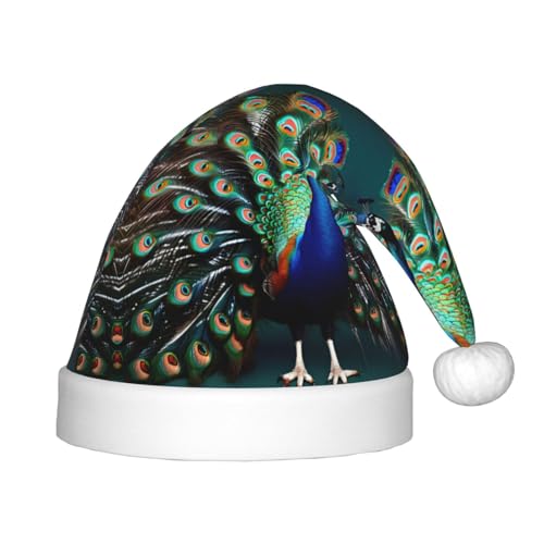 dkkuvt Schöner Pfauen-Druck, festlicher Spaß, Unisex, Weihnachtsmütze, für die meisten Weihnachtsfeiern, Urlaubsbedarf, Weihnachtsmütze dkkuvt Schöner Pfauen-Druck, festlicher Spaß, Unisex, Weihnachtsmütze, für die meisten Weihnachtsfeiern, Urlaubsbedarf, Weihnachtsmütze von dkkuvt