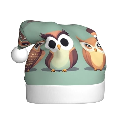 dkkuvt Weihnachtsmütze mit Cartoon-Eulen, niedlicher Druck, 53–60 cm, Weihnachtszubehör, Partyzubehör, Urlaub, Nikolausmütze von dkkuvt