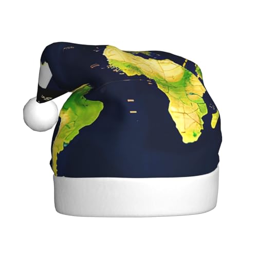 dkkuvt Weihnachtsmütze mit Weltkarten-Aufdruck, 53–60 cm, Weihnachtszubehör, Partyzubehör, Urlaub, Nikolausmütze von dkkuvt