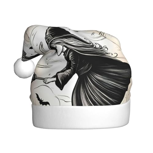 dkkuvt Weihnachtsmütze mit fliegendem Halloween-Hexenaufdruck, 53–60 cm, Weihnachtszubehör, Partyzubehör, Urlaub, Nikolausmütze dkkuvt Weihnachtsmütze mit fliegendem Halloween-Hexenaufdruck, 53–60 cm, Weihnachtszubehör, Partyzubehör, Urlaub, Nikolausmütze von dkkuvt