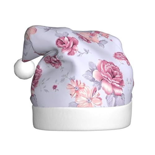 dkkuvt Weihnachtsmütze mit roten Rosen, Blumendruck, 53–60 cm, Weihnachtszubehör, Partyzubehör, Urlaub, Nikolausmütze von dkkuvt