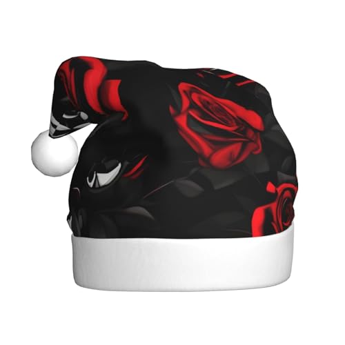 dkkuvt Weihnachtsmütze mit schwarz-weißen und roten Rosen, 53–60 cm, Weihnachtszubehör, Partyzubehör, Urlaub, Nikolausmütze dkkuvt Weihnachtsmütze mit schwarz-weißen und roten Rosen, 53–60 cm, Weihnachtszubehör, Partyzubehör, Urlaub, Nikolausmütze von dkkuvt