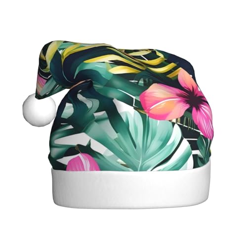 dkkuvt Weihnachtsmütze mit tropischem Sommer, Hawaii-Blume, Palmblätter, 53–60 cm, Weihnachtszubehör, Partyzubehör, Urlaub, Nikolausmütze dkkuvt Weihnachtsmütze mit tropischem Sommer, Hawaii-Blume, Palmblätter, 53–60 cm, Weihnachtszubehör, Partyzubehör, Urlaub, Nikolausmütze von dkkuvt