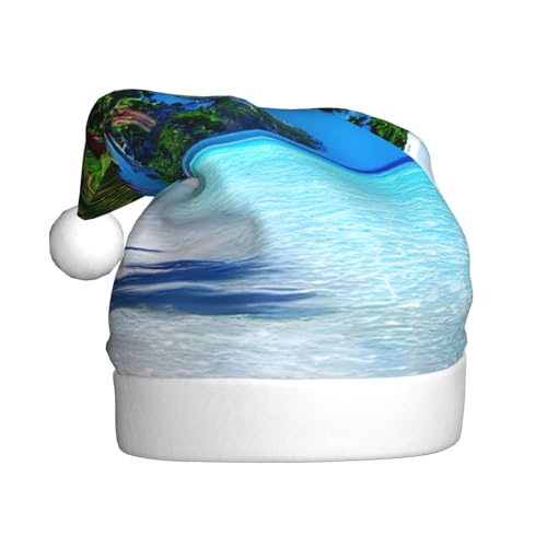 dkkuvt Weihnachtsmütze mit tropischem weißem Sandstrand und Ozean, 53–60 cm, Weihnachtszubehör, Partyzubehör, Urlaub, Nikolausmütze von dkkuvt