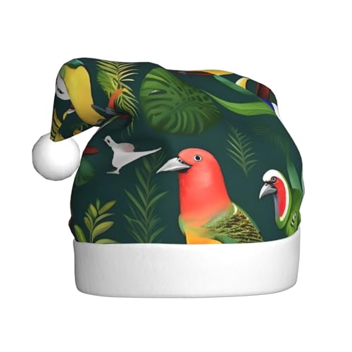 dkkuvt Weihnachtsmütze mit tropischen Vögeln und Pflanzen, Blätter, 53–60 cm, Weihnachtszubehör, Partyzubehör, Urlaub, Nikolausmütze dkkuvt Weihnachtsmütze mit tropischen Vögeln und Pflanzen, Blätter, 53–60 cm, Weihnachtszubehör, Partyzubehör, Urlaub, Nikolausmütze von dkkuvt