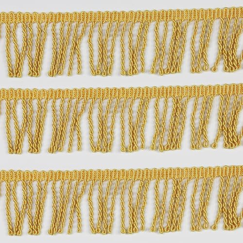 dlboboai Goldgelbe Quasten-Spitze, 50 mm x 9,1 m, Polyester-Nähborte für DIY-Zubehör von dlboboai