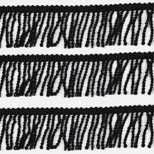 dlboboai Schwarze strapazierfähige Fransenbordüre, 50 mm x 9,1 m, Quasten-Spitze für Vorhänge und Kleidungsdekoration von dlboboai