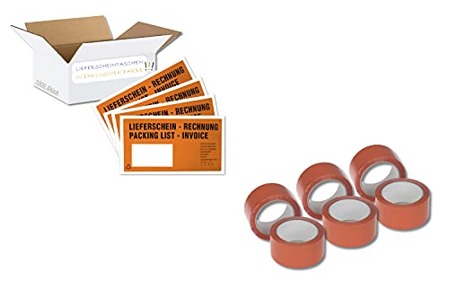 SET = 1000 Versandtaschen + 6 Packbänder - Lieferschein/Rechnung - DIN Lang (Orange) von dm-folien gmbh